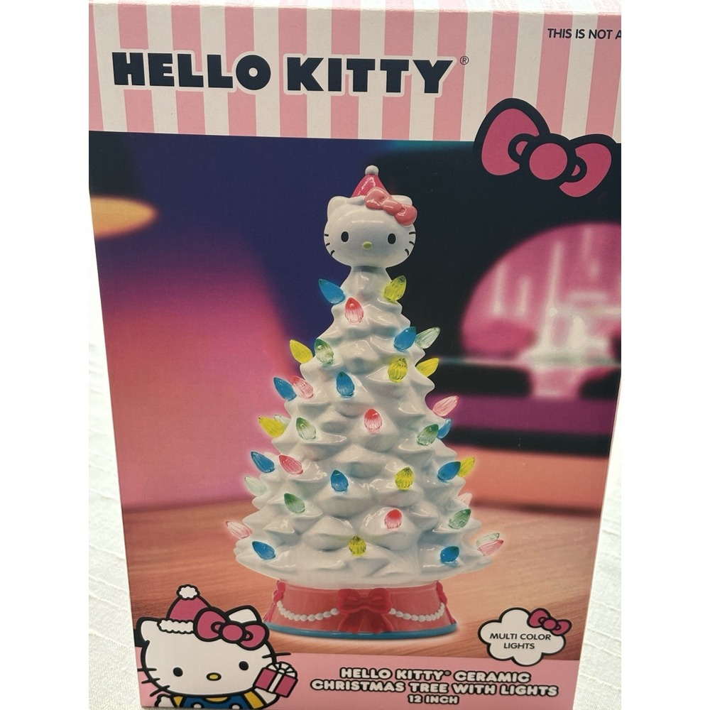 New Hello Kitty Ceramic Christmas Tree 12" Light-Up Large Multi Color Lights